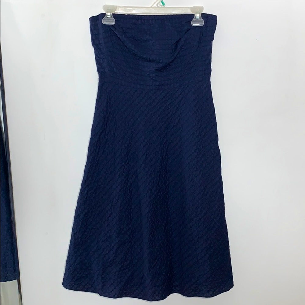 J.Crew Navy Blue Seersucker Strapless Dress